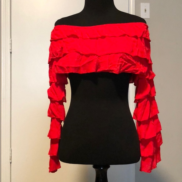 red ruffle crop top